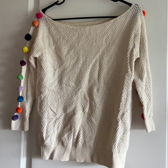 Anthropologie Cream Sweater with Multicolor Pom-Poms - Picture 10 of 13